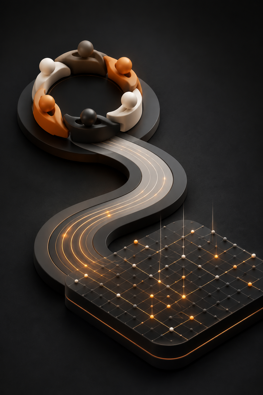 Abstract representation of people, process and technology working together